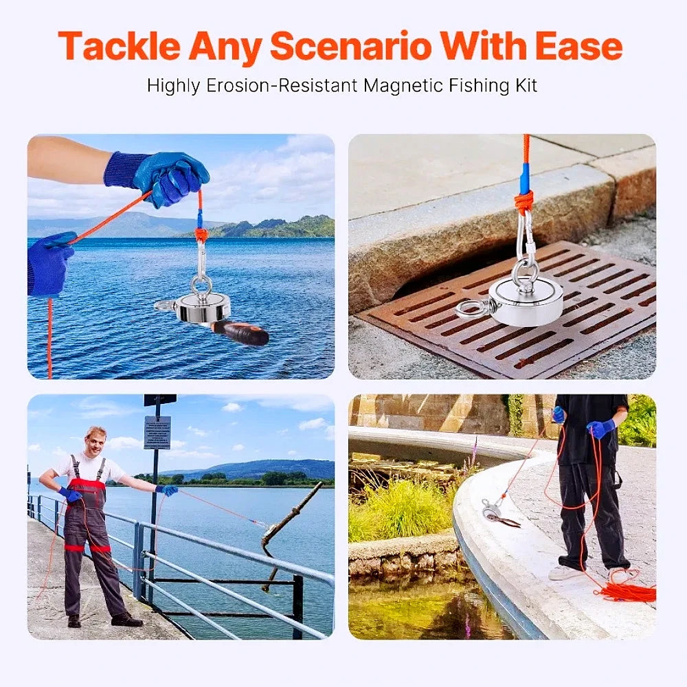 Strong Powerful Neodymium Magnet Double Side Salvage Search Magnet Hook Sea Fishing Holder Pulling Mounting Pot with Ring