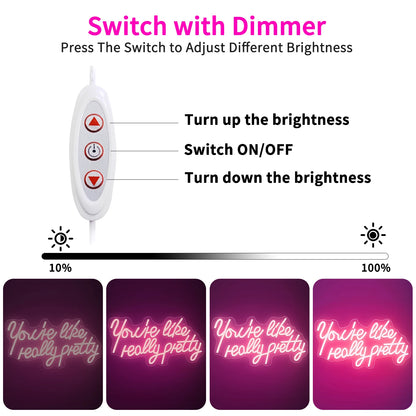 USB Powered Pink LED Neon Light with Adjustable Brightness,Light Up Sign for Party Decor&Christmas Gifts