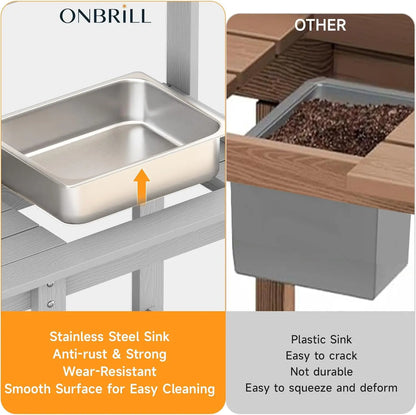 Potting Bench, Outdoor  Table with Removable Sink, with Storage Shelves 360lbs Capacity