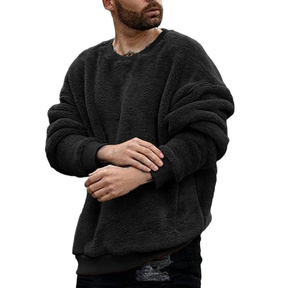 Men’s Sweatshirt Long Sleeve Crew Neck Furry Casual Pullover Hoodie Warm Streetwear