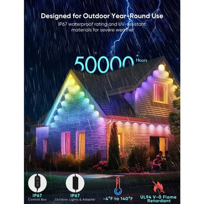 Outdoor Lights 200ft,Lights with 144 LED Lights, Dual Lens, Cuttable, 111 Scene Modes
