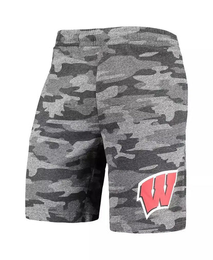 | Men's Charcoal, Gray Wisconsin Badgers Camo Lounge Shorts