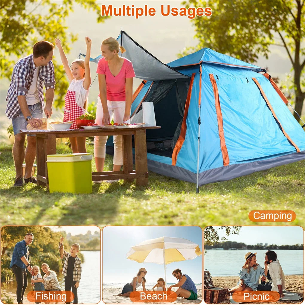 4-5 Person Pop-Up Camping Tent, Instant Setup 2 Mosquito Nets Windows, Portable for Hiking, Backpacking