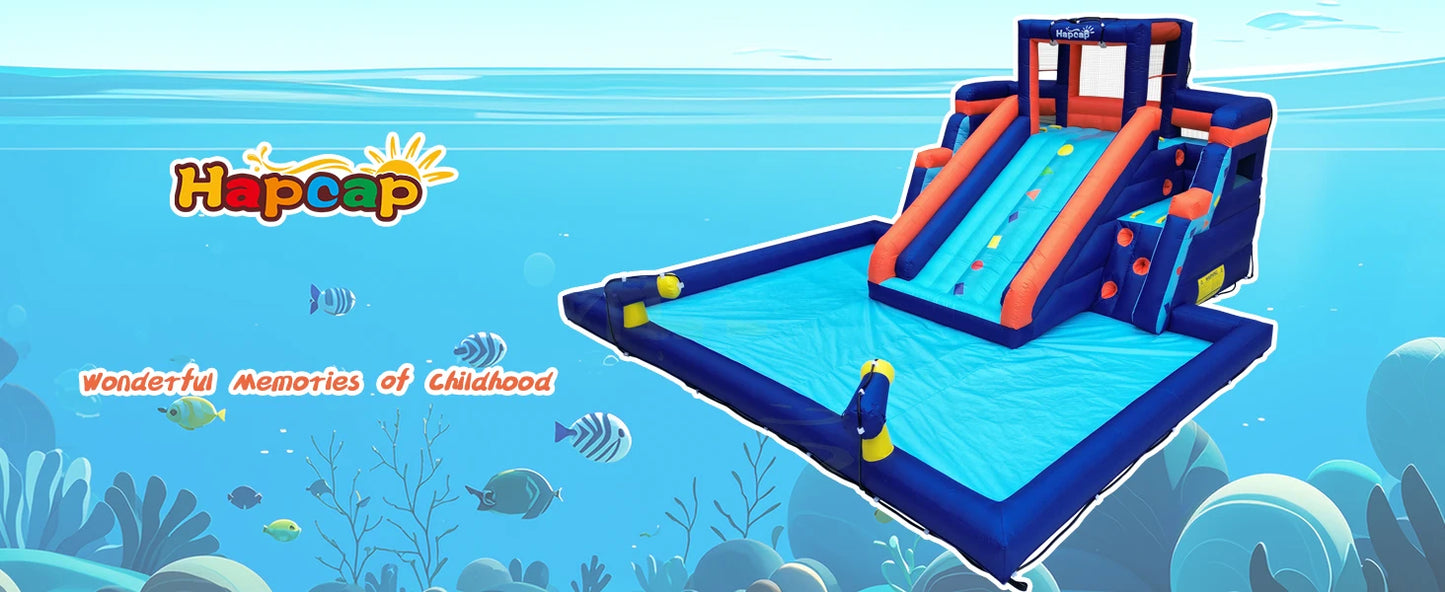 Inflatable Water Slide Pool Bounce House for Kids,Large Slide and Splash Pool, Backyard Summer Outdoors
