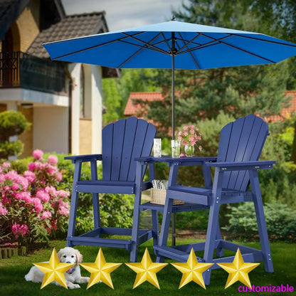 Tall  Chair Set of 2 with Double Connecting Tray, Wood Grain, Weather Resistant