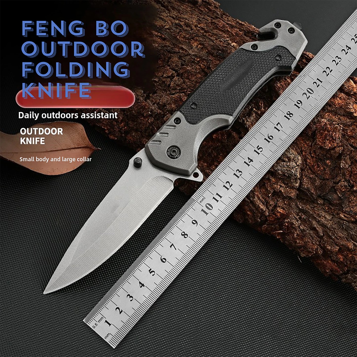 Folding knife with clip,  webbed opening and padded lock, outdoor survival camping hunting fishing knife