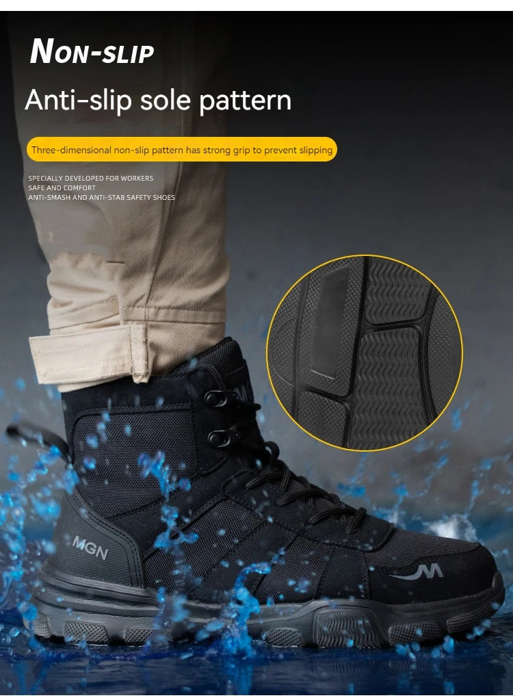 Mens Safety Shoes Steel Toe  Anti-Puncture Indestructible Shoes Trail Running  Outdoor Protective Boot