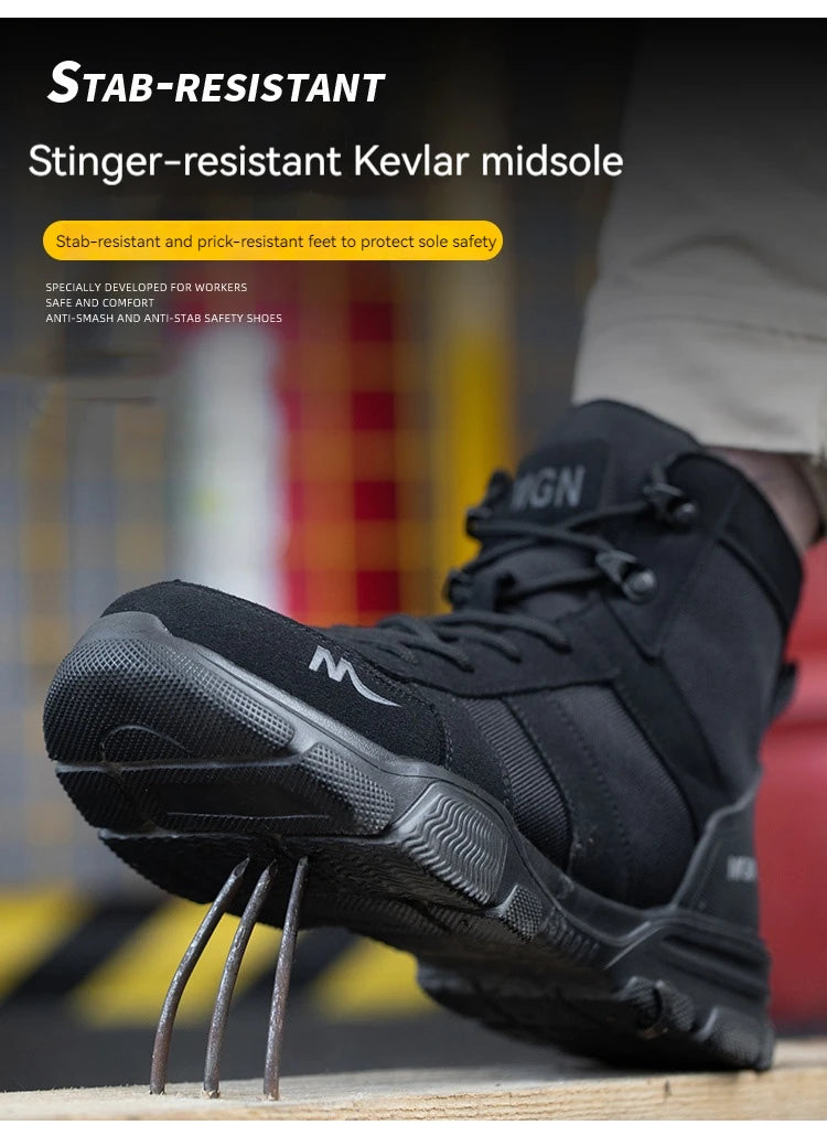 Mens Safety Shoes Steel Toe  Anti-Puncture Indestructible Shoes Trail Running  Outdoor Protective Boot