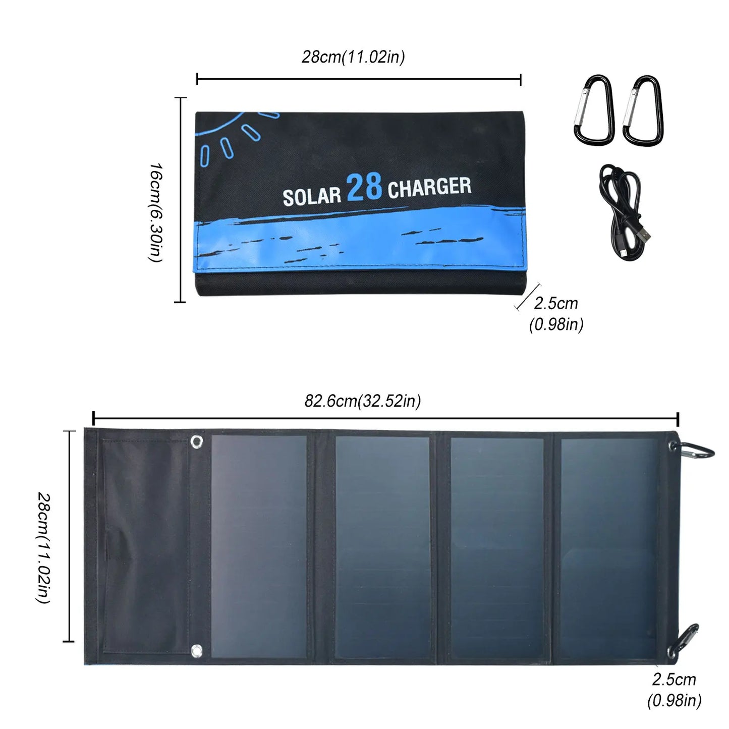 28W Folding Solar Panel 2 USB Ports Portable  Panel Phone Charger with SunPower Solar Cell for Camping Hiking