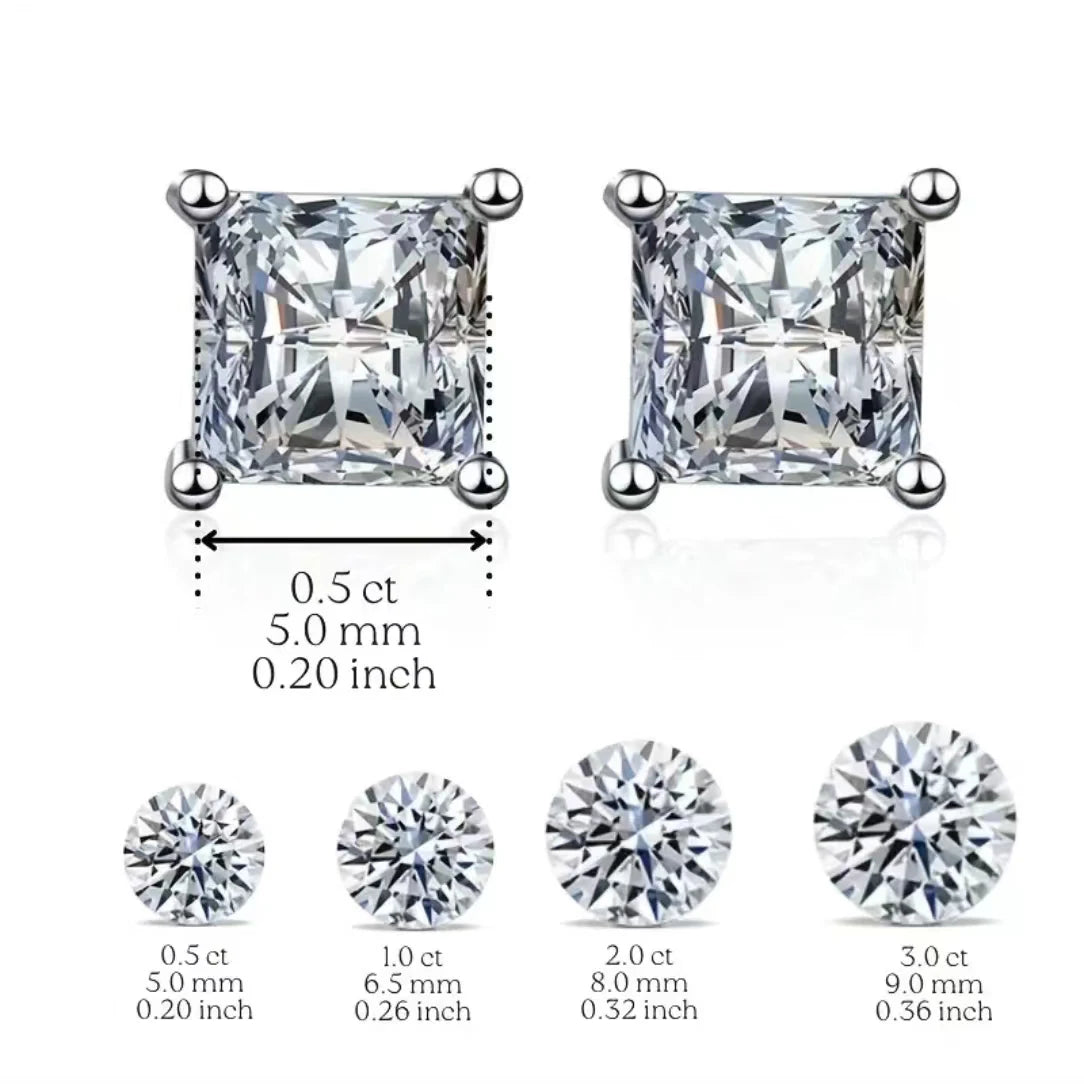 2pcs/pair S925 Moissanite Square Lab Created Stud Earrings, , Christmas Gifts