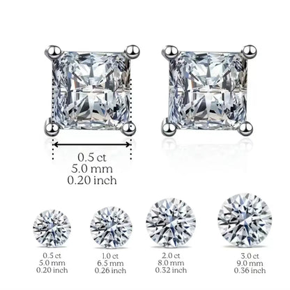 2pcs/pair S925 Moissanite Square Lab Created Stud Earrings, , Christmas Gifts