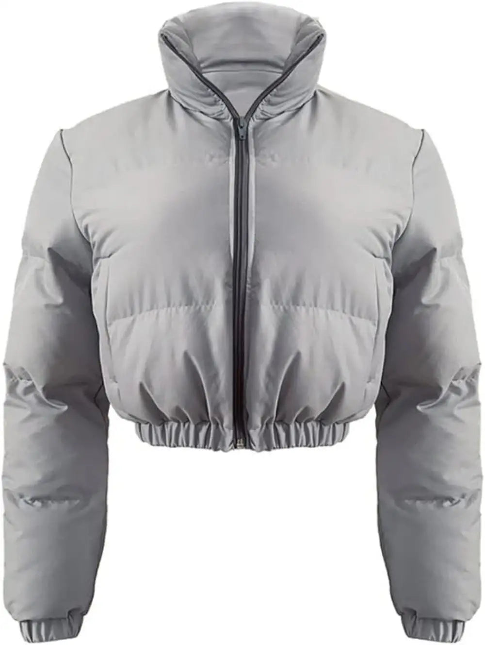 Puffer Jacket Womens Cropped Zip Casual Cotton Coat Padding Warm Jackets Winter Coats