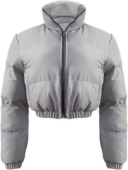 Puffer Jacket Womens Cropped Zip Casual Cotton Coat Padding Warm Jackets Winter Coats