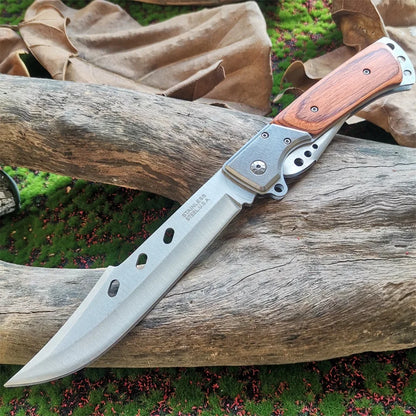 Compact 8CR15MOV Folding Knife with Wood Handle: Outdoor Survival Knife for Hunting, Camping & Everyday Carry (EDC)