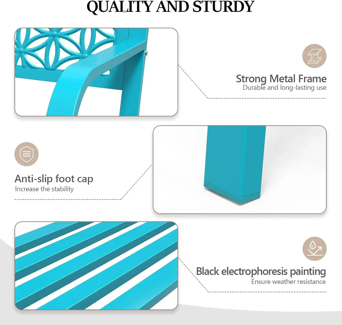 50" Outdoor Bench Metal with Floral Back, Garden Front Porch or Yard Patio  800lb Capacity