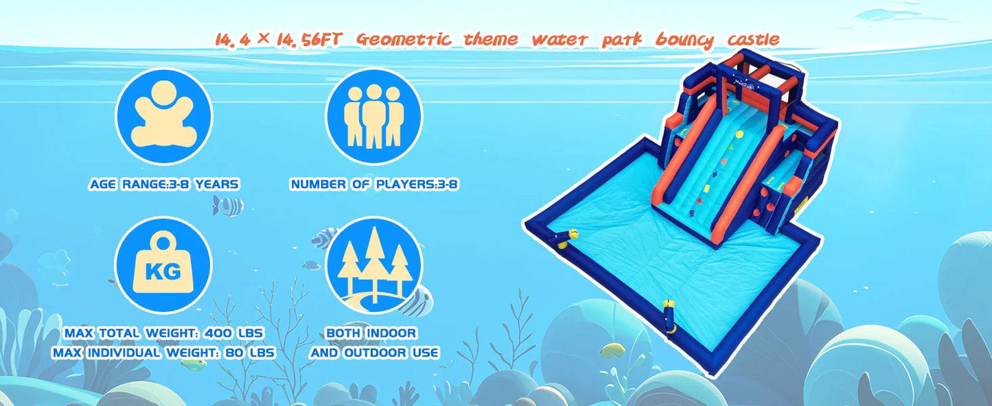 Inflatable Water Slide Pool Bounce House for Kids,Large Slide and Splash Pool, Backyard Summer Outdoors