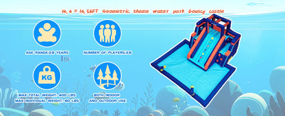 Inflatable Water Slide Pool Bounce House for Kids,Large Slide and Splash Pool, Backyard Summer Outdoors