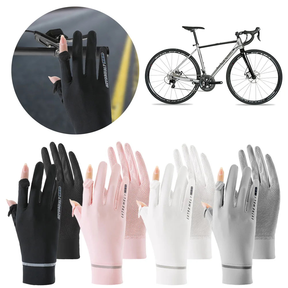 Lady Sunscreen Ice Silk Gloves Cycling  Breathable Motorcycle Bicycle for Golf Driving Riding Fishing Hiking