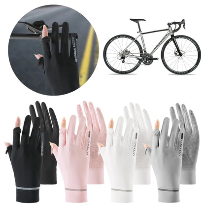 Lady Sunscreen Ice Silk Gloves Cycling  Breathable Motorcycle Bicycle for Golf Driving Riding Fishing Hiking