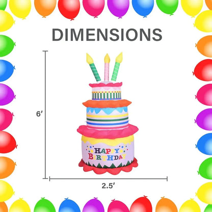 6-Ft. Inflatable Happy Birthday Cake With Lights, Outdoor Blow-Up Festive Celebration Party Decor With Blower,