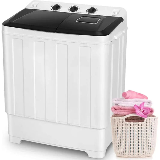 30Lbs Capacity Portable Washing Machine Twin Tub Compact with Built-in Drain Pump, and Spin Dry.