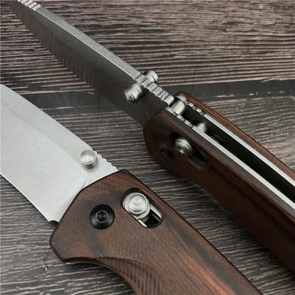 Multifunctional Folding Knife Stabilized Wood Handle with Pocket Clip.
