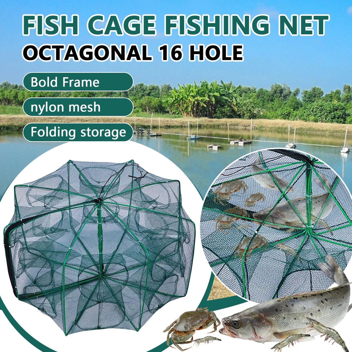 Folding cage new style fishing trap f shrimp crayfish crab fishing net nylon material