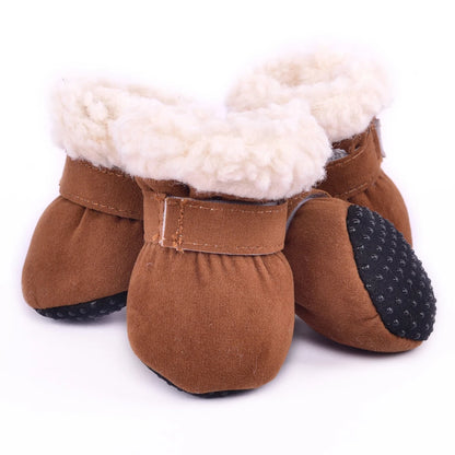 4Pcs Pet Dog Snow Boots Winter Warm Plush Dog Shoes for Small Medium Dog Cats S-XL Soft with Non-Slip Soles