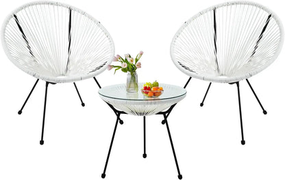 3-Piece Outdoor Wicker Furniture Set,with Tempered Glass Table.