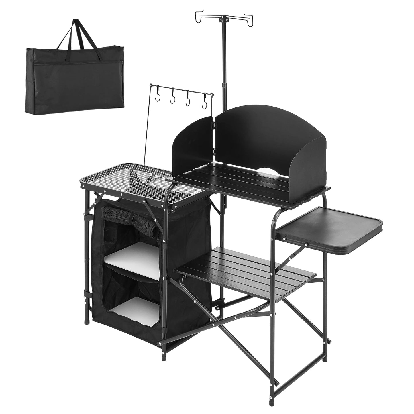 Kitchen Table Folding  Aluminum Portable Cook Station with Cupboard, Carrying Bag Windscreen