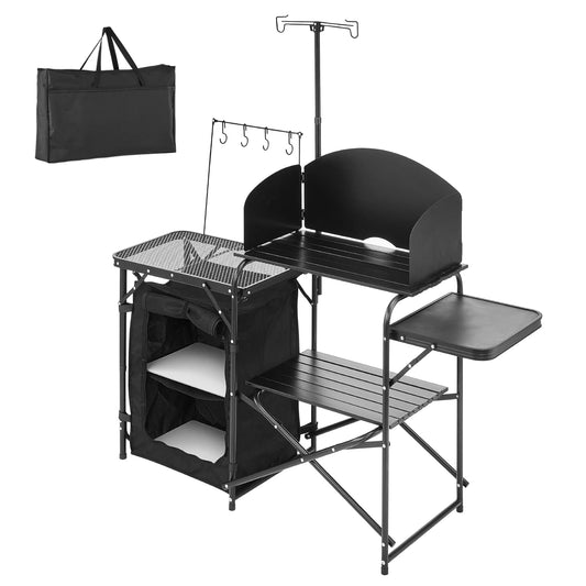 Kitchen Table Folding  Aluminum Portable Cook Station with Cupboard, Carrying Bag Windscreen