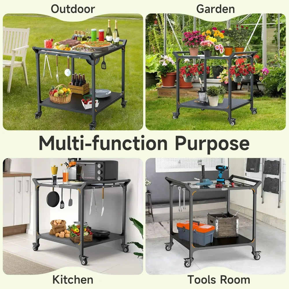 Outdoor Stainless Steel Pizza Oven Table with Double-Shelf  32 x 32