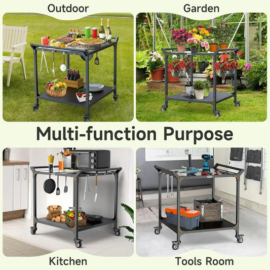 Outdoor Stainless Steel Pizza Oven Table with Double-Shelf  32 x 32