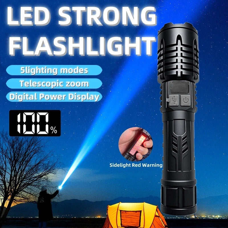 High Lumen Waterproof Tactical Flashlight - 5 Modes, Rechargeable, Durable Camping, Emergency