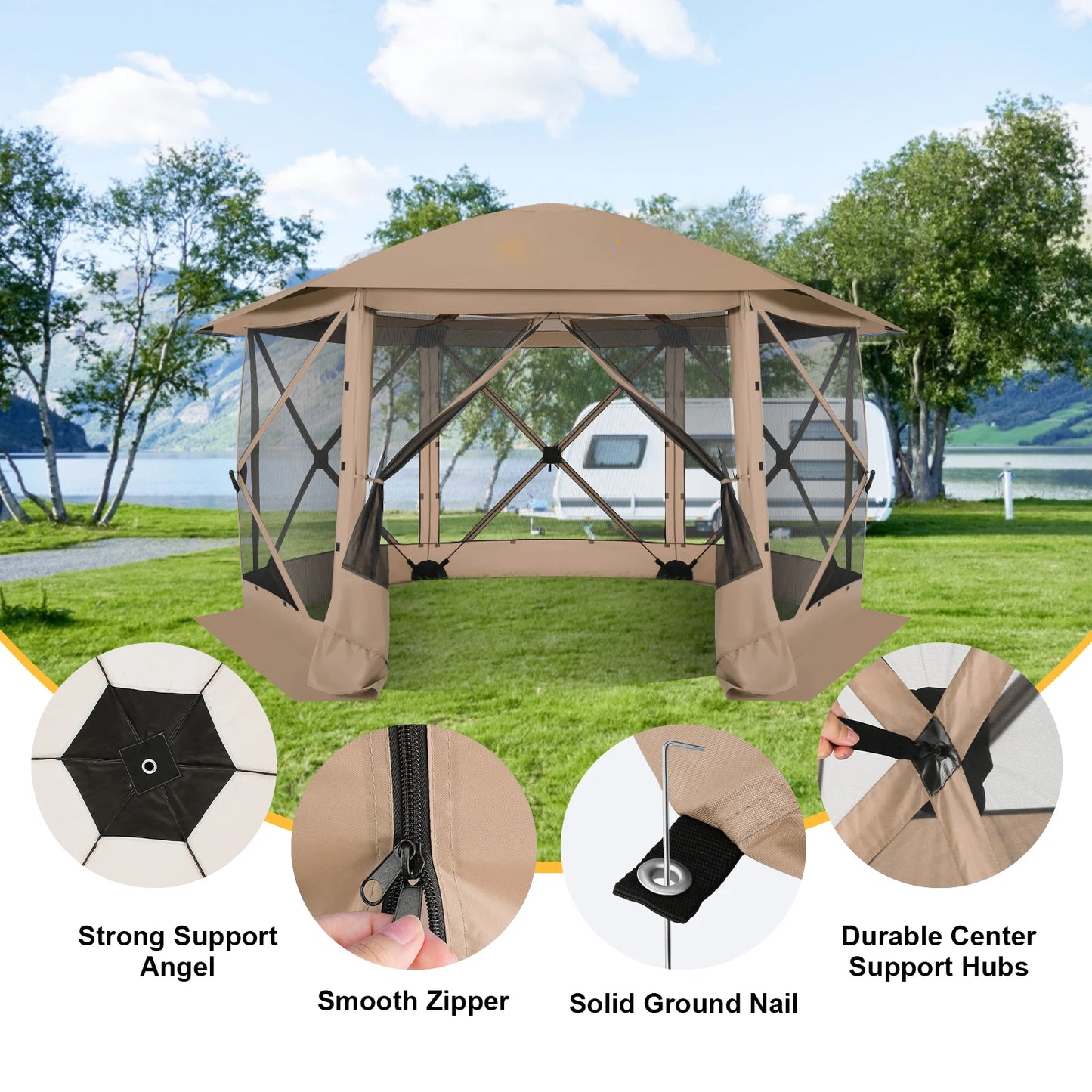 Pop up Gazebo Screen Tent for Camping, 12x12 Removable Roof, Outdoor Screened 5 walls