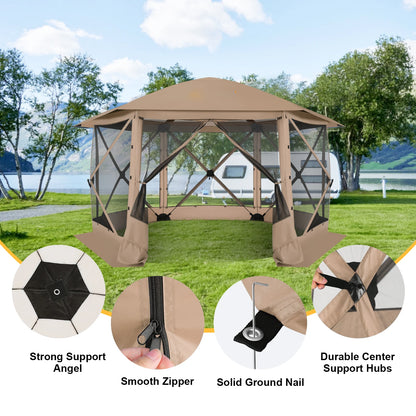 Pop up Gazebo Screen Tent for Camping, 12x12 Removable Roof, Outdoor Screened 5 walls