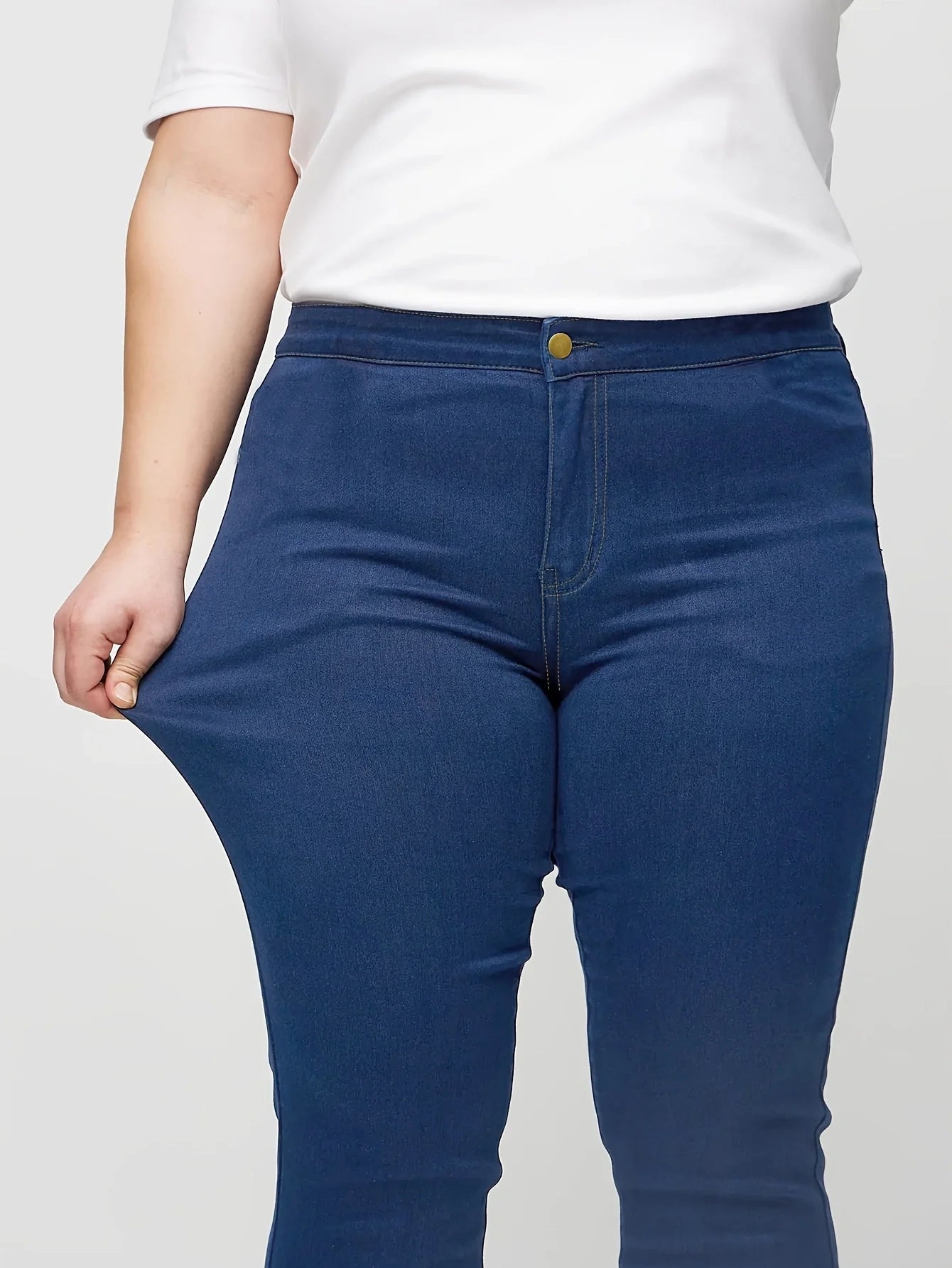 Women Solid Color High-waisted Skinny Jeans, Stretchy Pants, Casual Style Denim Pants