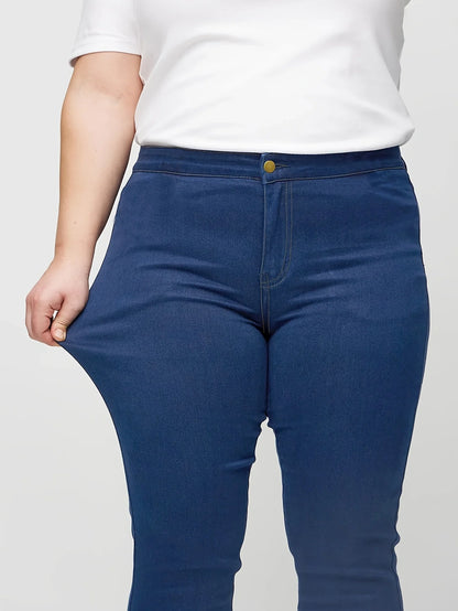 Women Solid Color High-waisted Skinny Jeans, Stretchy Pants, Casual Style Denim Pants