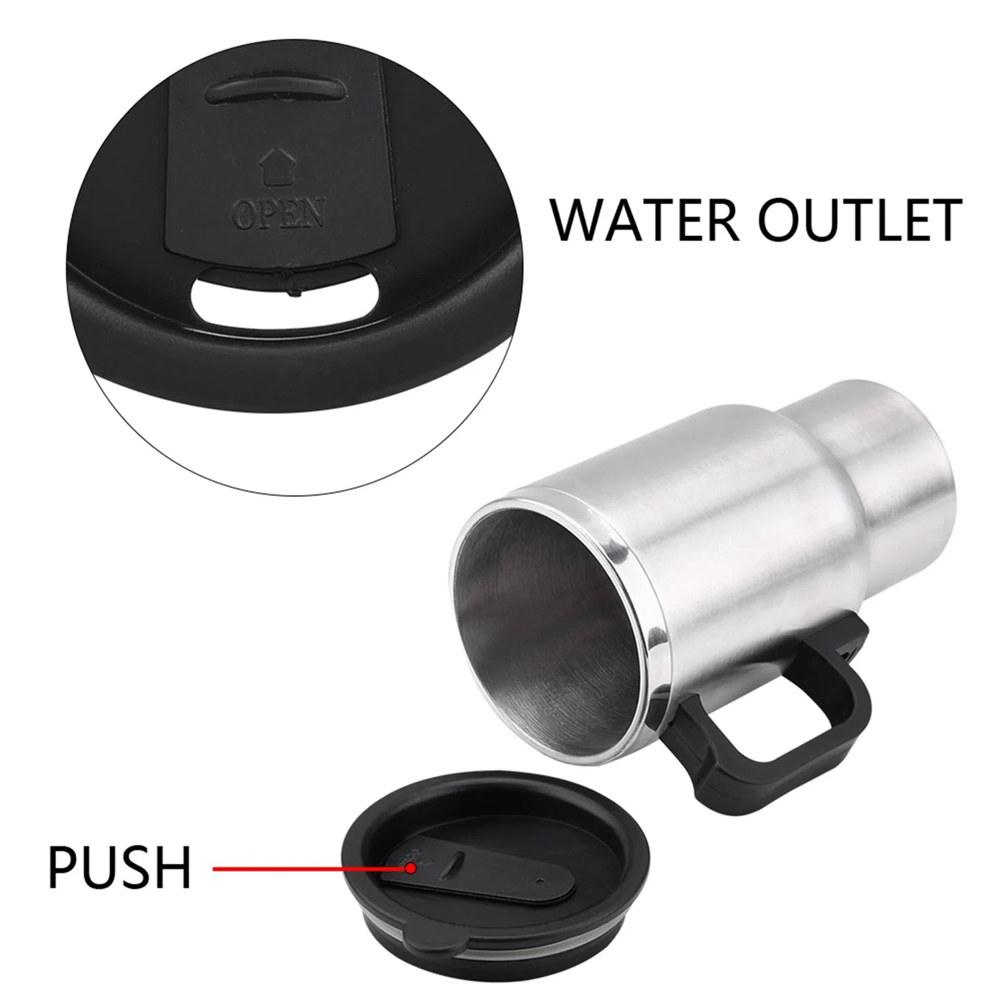 Electric Coffee Mug Water Kettle 12V  Stainless Steel Travel Heating Car Cup Mug