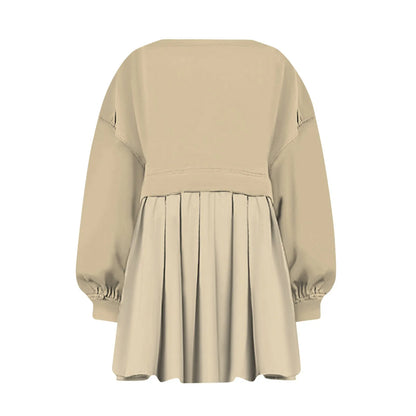 Women Sweatshirt Dress Long Sleeve Crewneck Pullover Loose Fit Tops Pleated Sweatshirts Dresses