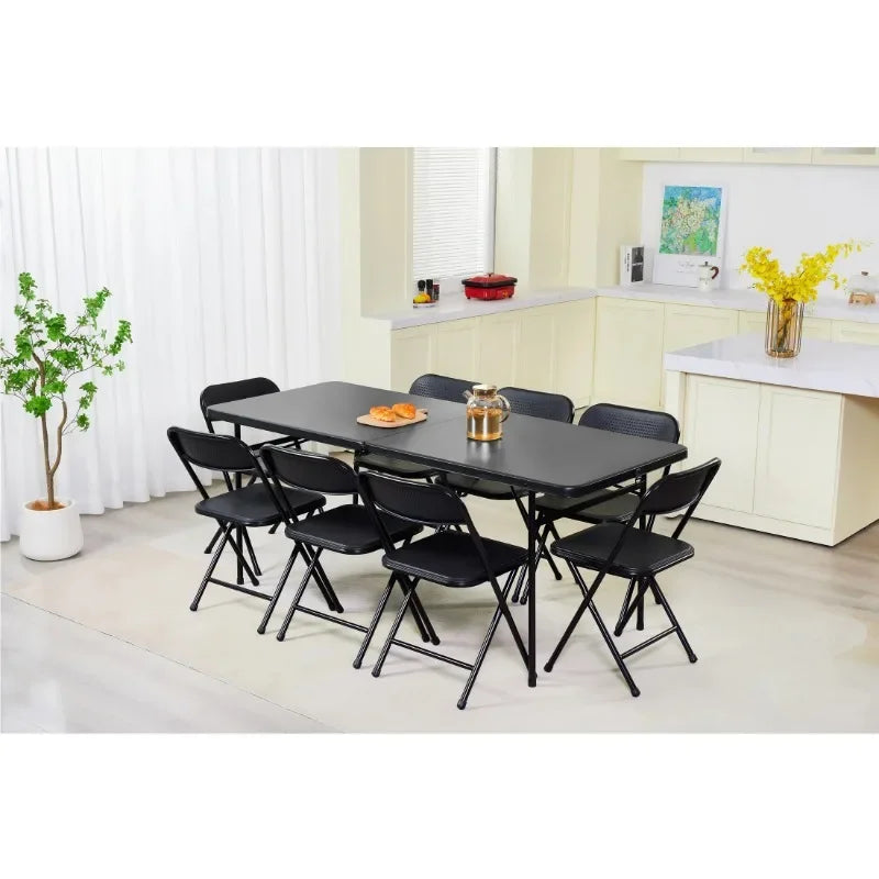 6 Foot Bi-Fold Plastic Folding Table Black Portable Table