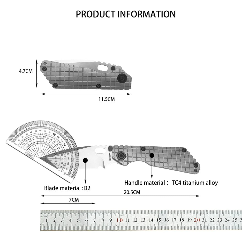 Folding Knife  Steel Blade Titanium Alloy Handle Outdoor Camping Hunting Knife
