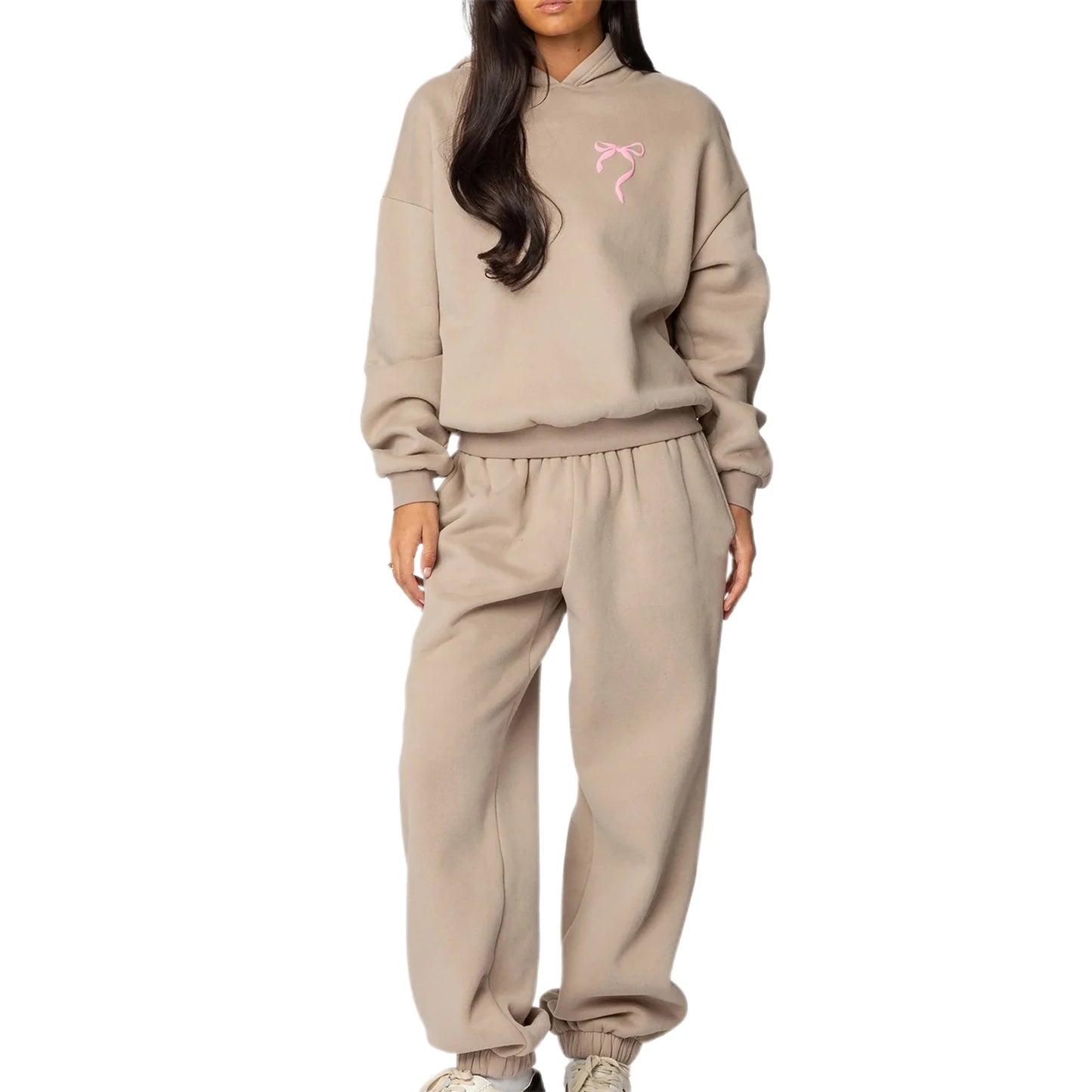 Women s 2 Piece Stylish Outfits Long Sleeve Sweatshirt Solid Color Jogger for Casual Wear