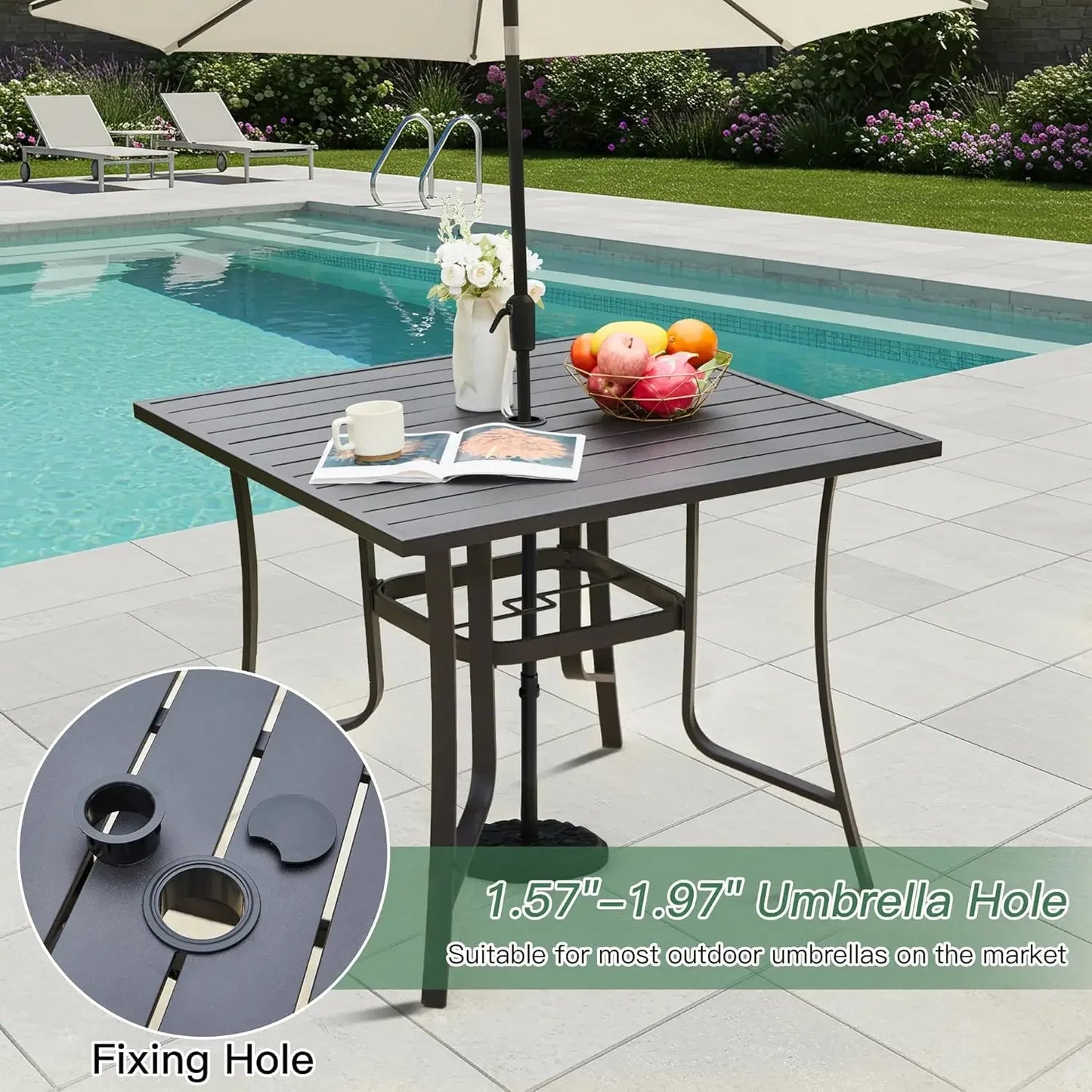 5 Pieces Patio Set, Outdoor Square Metal Dining Table with 4 Dining Chairs