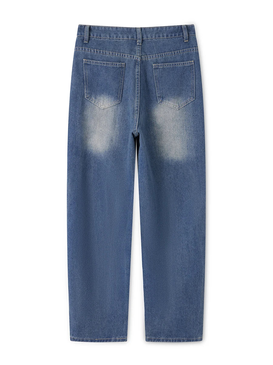 Ladies Stylish High Waist Blue Denim Jeans with Straight Leg Perfect for Spring and Fall Casual Wear Comfortable