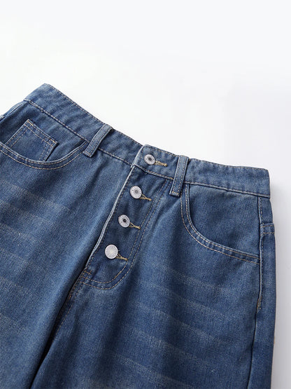 Ladies Stylish High Waist Blue Denim Jeans with Straight Leg Perfect for Spring and Fall Casual Wear Comfortable
