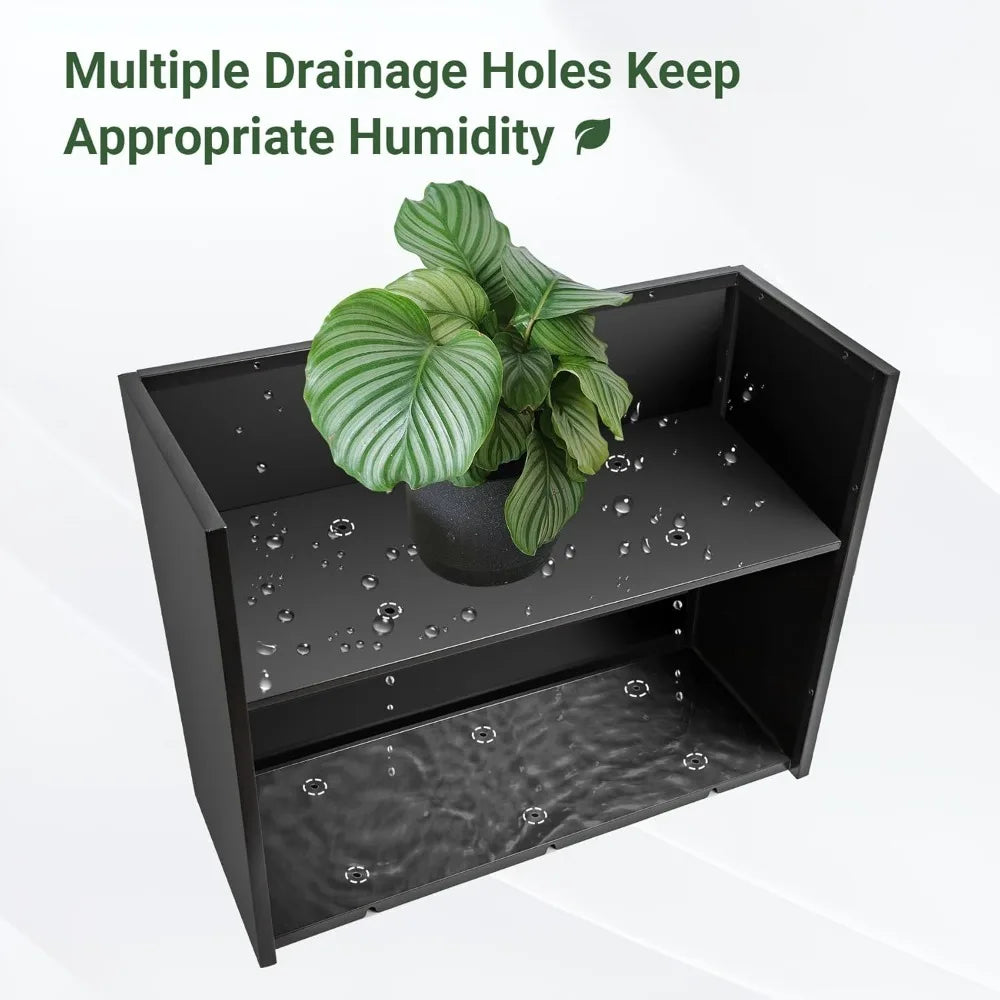 -Sturdy Tall Black Metal Planter Box, 36 x 12 x 26 with Removable Shelf for Outdoor Spaces