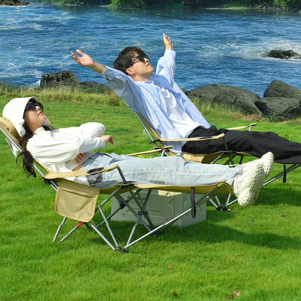 Lazy Reclining Chair with Pillow & Cup Holder & Side Pocket Lightweight Beach Chair Adjustable Backrest for Fishing Travel