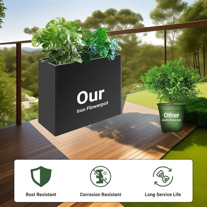 -Sturdy Tall Black Metal Planter Box, 36 x 12 x 26 with Removable Shelf for Outdoor Spaces
