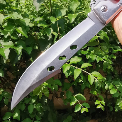 10.63" Folding Knife with 5.71" 7CR13MOV Steel Blade, Red Sandalwood and Steel Handle, Outdoor Hunting and Camping